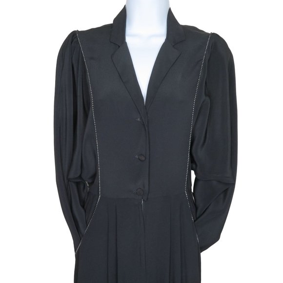 Vintage 80s Jolie Madame One Piece Jumpsuit XS Black Zip Button Pockets Blouson - Picture 3 of 16